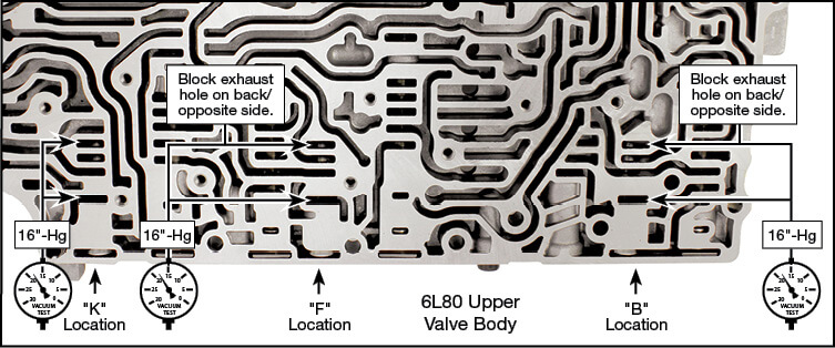 6L45, 6L50, 6L80, 6L90 Oversized Clutch Boost Valve Vacuum Test Locations
