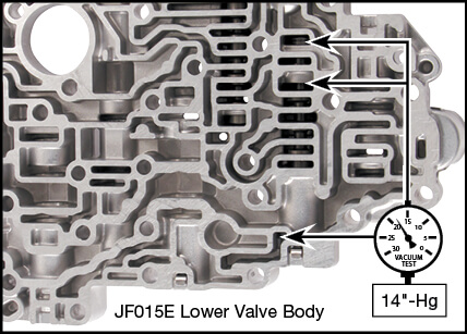 JF010E (RE0F09A/RE0F09B), JF011E (RE0F10A), JF015E (RE0F11A) Lockup Control Plunger Valve Kit Vacuum Test Locations