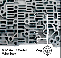 6F35 (Gen. 1), 6F35 (Gen. 2) Oversized TCC Regulator Valve Kit Vacuum Test Locations