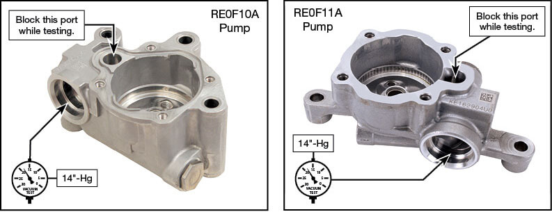 JF011E (RE0F10A), JF015E (RE0F11A), JF016E (RE0F10D), JF017E (RE0F10E) Pump Flow Control Valve Vacuum Test Locations