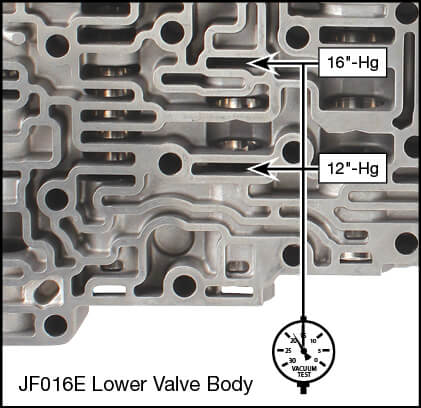 JF016E (RE0F10D), JF017E (RE0F10E) Oversized Torque Converter Lube Regulator & Plunger Valve Kit Vacuum Test Locations