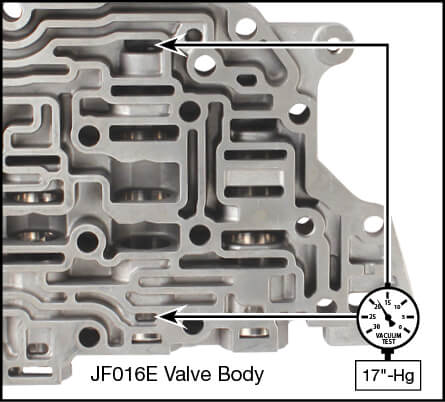 JF016E (RE0F10D), JF017E (RE0F10E) Oversized Main Pressure Regulator Valve Kit Vacuum Test Locations