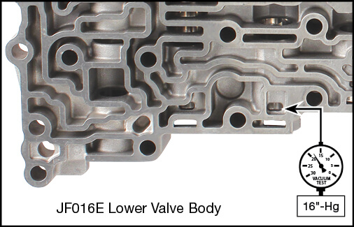 JF016E (RE0F10D), JF017E (RE0F10E) Torque Converter Lube Regulator Plunger Valve Kit Vacuum Test Locations