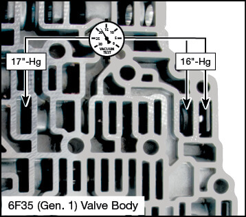 6F35 (Gen. 1), 6F35 (Gen. 2), 6F35 (Gen. 3) Oversized Low Reverse/Overdrive (4-5-6) Clutch Regulator Valve Kit Vacuum Test Locations